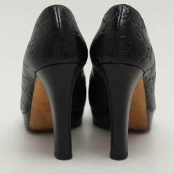 Pre Owned Gucci Black Leather Peep Toe Pumps Size 38