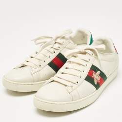 Gucci White Leather Embroidered Bee Ace Sneakers Size 37