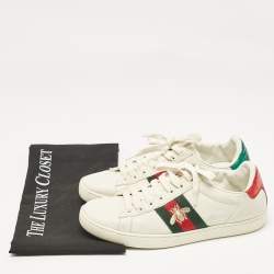 Gucci White Leather Embroidered Bee Ace Sneakers Size 37