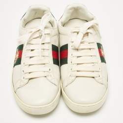 Gucci White Leather Embroidered Bee Ace Sneakers Size 37