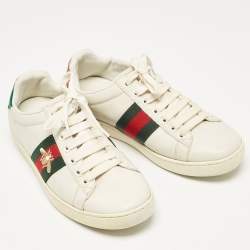 Gucci White Leather Embroidered Bee Ace Sneakers Size 37