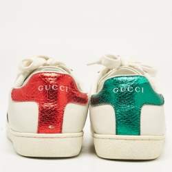 Gucci White Leather Embroidered Bee Ace Sneakers Size 37