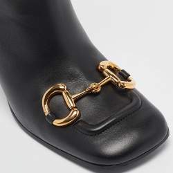 Pre Owned Gucci Black Leather Horsebit Mid Calf Boots Size 38