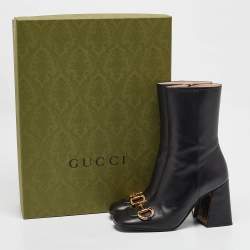 Pre Owned Gucci Black Leather Horsebit Mid Calf Boots Size 38
