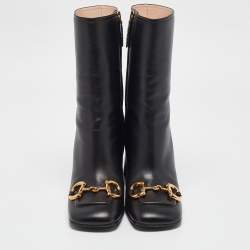 Pre Owned Gucci Black Leather Horsebit Mid Calf Boots Size 38