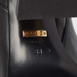 Pre Owned Gucci Black Leather Horsebit Mid Calf Boots Size 38