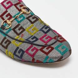 Pre Owned Gucci Multicolor Brocade Fabric Horsebit Princetown Flat Mules Size 40
