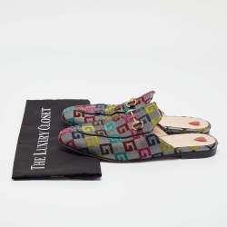 Pre Owned Gucci Multicolor Brocade Fabric Horsebit Princetown Flat Mules Size 40