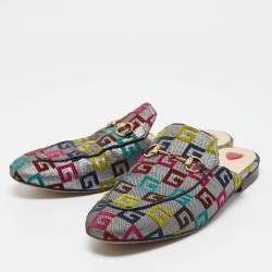 Pre Owned Gucci Multicolor Brocade Fabric Horsebit Princetown Flat Mules Size 40