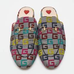 Pre Owned Gucci Multicolor Brocade Fabric Horsebit Princetown Flat Mules Size 40