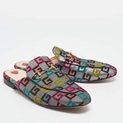 Pre Owned Gucci Multicolor Brocade Fabric Horsebit Princetown Flat Mules Size 40