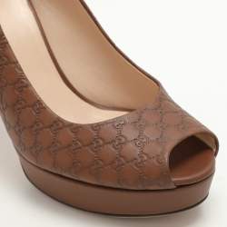 Pre Owned Gucci Brown Microguccissima Leather Peep Toe Platform Pumps Size 37