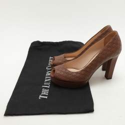 Pre Owned Gucci Brown Microguccissima Leather Peep Toe Platform Pumps Size 37