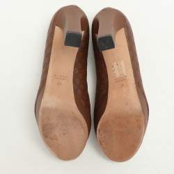 Pre Owned Gucci Brown Microguccissima Leather Peep Toe Platform Pumps Size 37