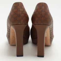 Pre Owned Gucci Brown Microguccissima Leather Peep Toe Platform Pumps Size 37