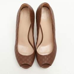 Pre Owned Gucci Brown Microguccissima Leather Peep Toe Platform Pumps Size 37