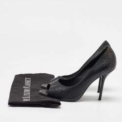 مملوكة مسبقًا حذاء كعب عالي غوتشي مفتوحة المقدمة جلد غوتشيسيما أسود مقاس 38