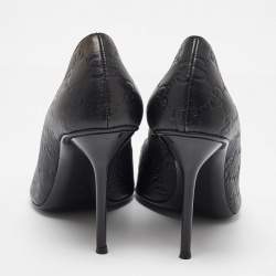 مملوكة مسبقًا حذاء كعب عالي غوتشي مفتوحة المقدمة جلد غوتشيسيما أسود مقاس 38