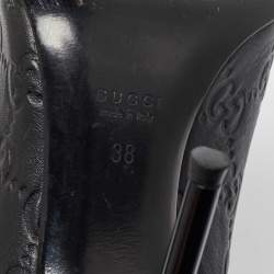 مملوكة مسبقًا حذاء كعب عالي غوتشي مفتوحة المقدمة جلد غوتشيسيما أسود مقاس 38