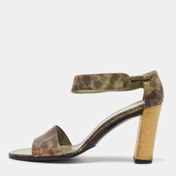 Gucci Brown/Mint Green Karung Leather Ankle Strap Sandals Size 37.5