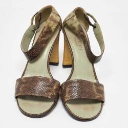 Gucci Brown/Mint Green Karung Leather Ankle Strap Sandals Size 37.5