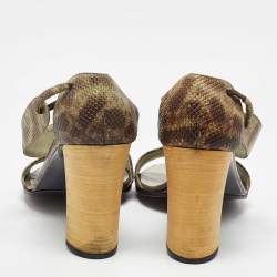 Gucci Brown/Mint Green Karung Leather Ankle Strap Sandals Size 37.5