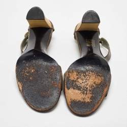 Gucci Brown/Mint Green Karung Leather Ankle Strap Sandals Size 37.5