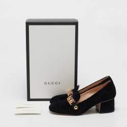 Pre Owned Gucci Black GG Velvet Sylvie Web Loafer Pumps Size 37