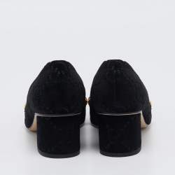 Pre Owned Gucci Black GG Velvet Sylvie Web Loafer Pumps Size 37