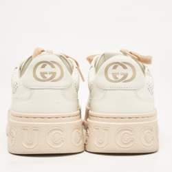 Gucci White Jumbo GG Embossed Leather Low Top Sneakers Size 39