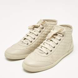 Gucci Cream Microguccissima Leather High Top Sneakers Size 37