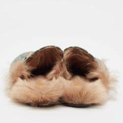 Gucci Green/Beige Fur and Velvet Princetown Mules Size 42