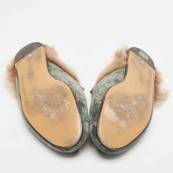 Gucci Green/Beige Fur and Velvet Princetown Mules Size 42