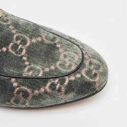 Gucci Green/Beige Fur and Velvet Princetown Mules Size 42