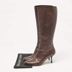 Gucci Burgundy Leather GG Knee Length Boots Size 40.5