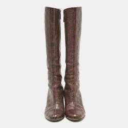 Gucci Burgundy Leather GG Knee Length Boots Size 40.5