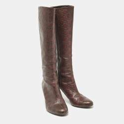 Gucci Burgundy Leather GG Knee Length Boots Size 40.5