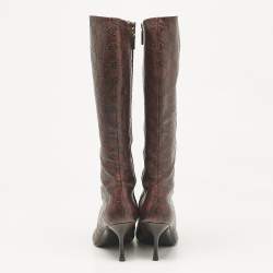 Gucci Burgundy Leather GG Knee Length Boots Size 40.5