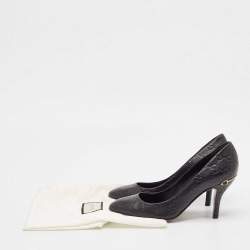 مملوكة مسبقًا حذاء كعب عالي غوتشي جلود غوتشيسيما سوداء بتفاصيل هورسبيت مقدمة مستديرة مقاس 37.5