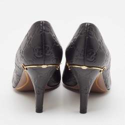 مملوكة مسبقًا حذاء كعب عالي غوتشي جلود غوتشيسيما سوداء بتفاصيل هورسبيت مقدمة مستديرة مقاس 37.5