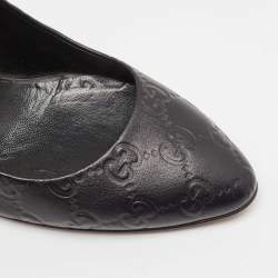 مملوكة مسبقًا حذاء كعب عالي غوتشي جلود غوتشيسيما سوداء بتفاصيل هورسبيت مقدمة مستديرة مقاس 37.5