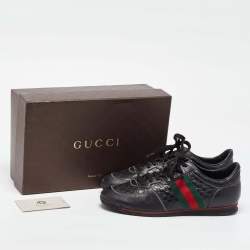 Gucci Black Guccissima Leather Web Detail Low Top Sneakers Size 41