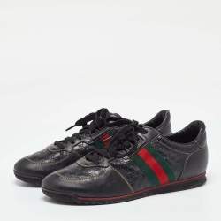 Gucci Black Guccissima Leather Web Detail Low Top Sneakers Size 41