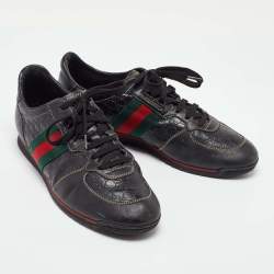 Gucci Black Guccissima Leather Web Detail Low Top Sneakers Size 41