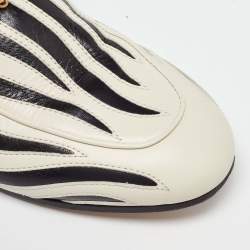 Gucci White/Black Leather and Fur Princetown Zebra Stripe Flat Mules Size 38
