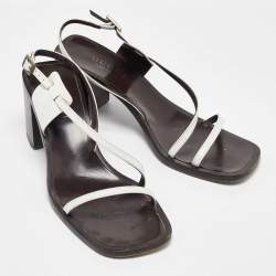 مملوكة مسبقًا Gucci White Leather Strappy Block Heel Slingback Sandals Size 37.5