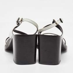 مملوكة مسبقًا Gucci White Leather Strappy Block Heel Slingback Sandals Size 37.5