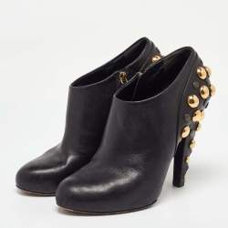 Gucci Black Leather Babouska Studded Embellished Ankle Booties Size 39.5