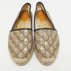 Pre Owned Gucci Brown/Beige GG Supreme Canvas Printed Bee Espadrille Flats Size 39