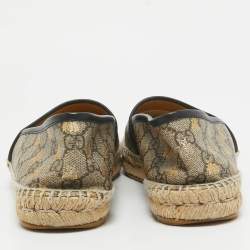 Pre Owned Gucci Brown/Beige GG Supreme Canvas Printed Bee Espadrille Flats Size 39